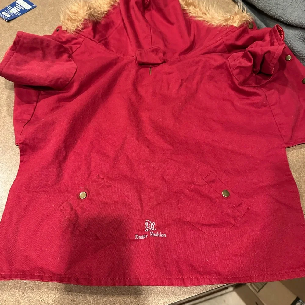 Casual Canine Bright Red pet Hooded Puffer with Faux Fur Trim